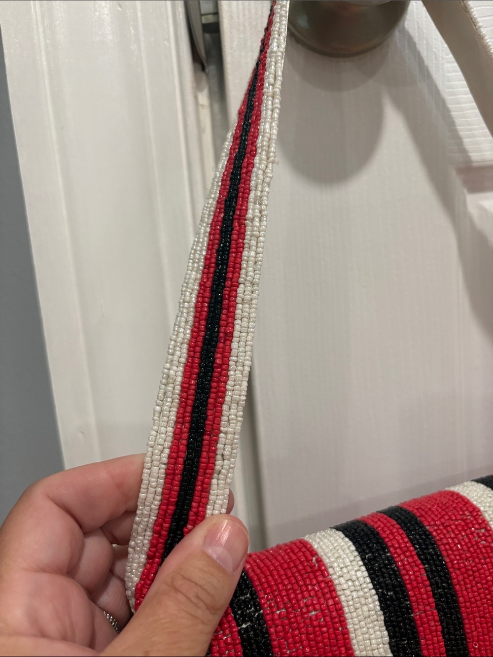 Striped & Polka Dot Beaded Shoulder Bag - Black / Red - Picture 3 of 5
